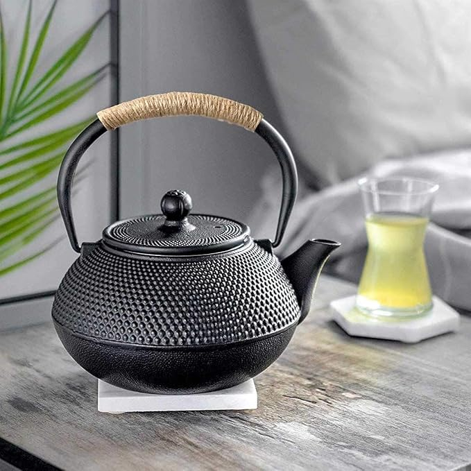 (900ml) Gusseisen Tee Kanne mit Filter Sieb Japanischer Teebereiter Traditionelle Karaffe Getränke Krug für Losen Tee - Schwarz