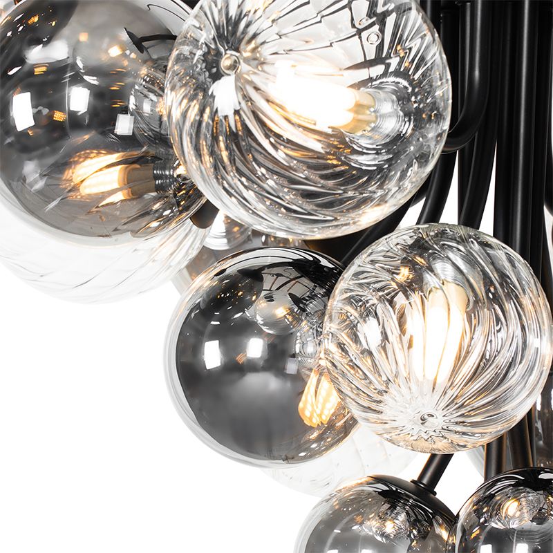 Hanglamp zwart met smoke en helder glas 13-lichts - Bonnie