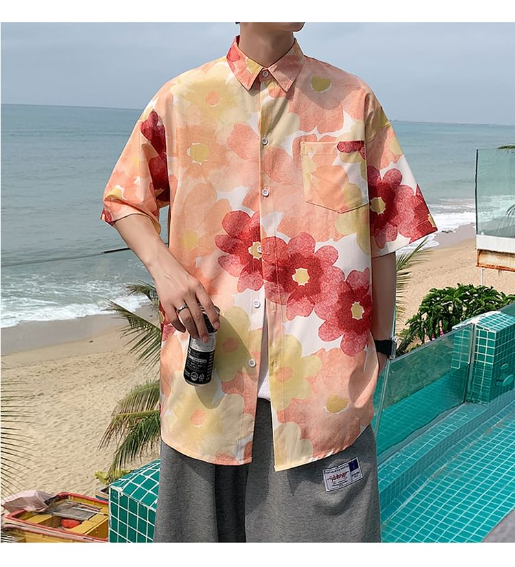 Giuliana - Hawaiiaans overhemd met korte mouwen, kraag en bloemenprint