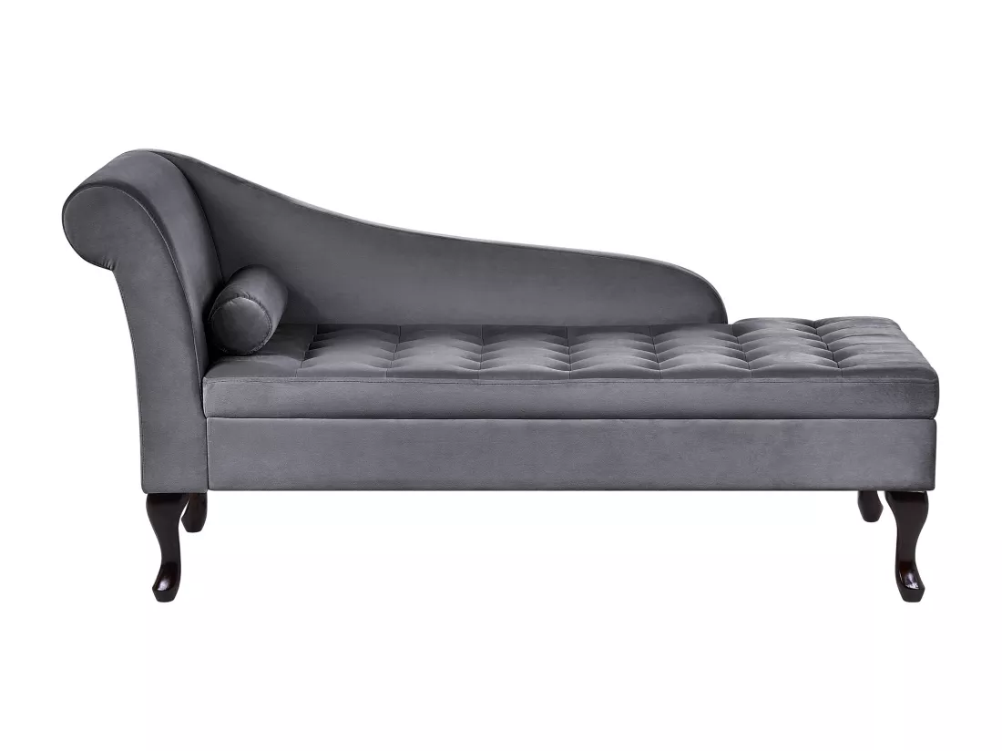 Chaise longue côté droite en velours gris foncé avec rangement PESSAC