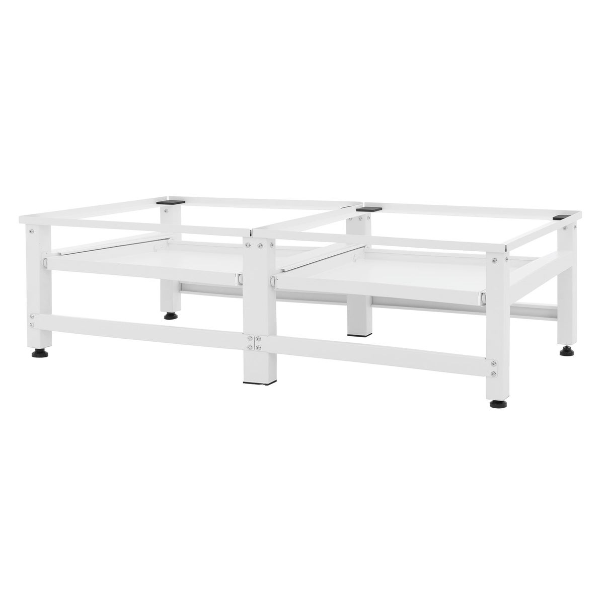 ML-Design Dubbele Wasmachine Onderstel met 2 Uitschuifbare Planken, Wit, Staal, tot 2 x 150 kg + 10 kg, Verstelbare Voeten, Dubbele Wasmachine Onderstel, Dubbele Onderstel, Dubbel Platform, Verhoger