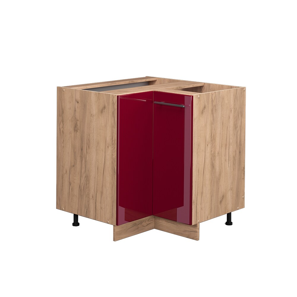 Vicco Eckunterschrank Küchenschrank Küchenmöbel Fame-Line Eiche Rot Bordeaux modern 87 cm Küche Eckküche Einbauküche Doppel-Drehtür Einlegeboden Blende Küchenzeile Hochglanz