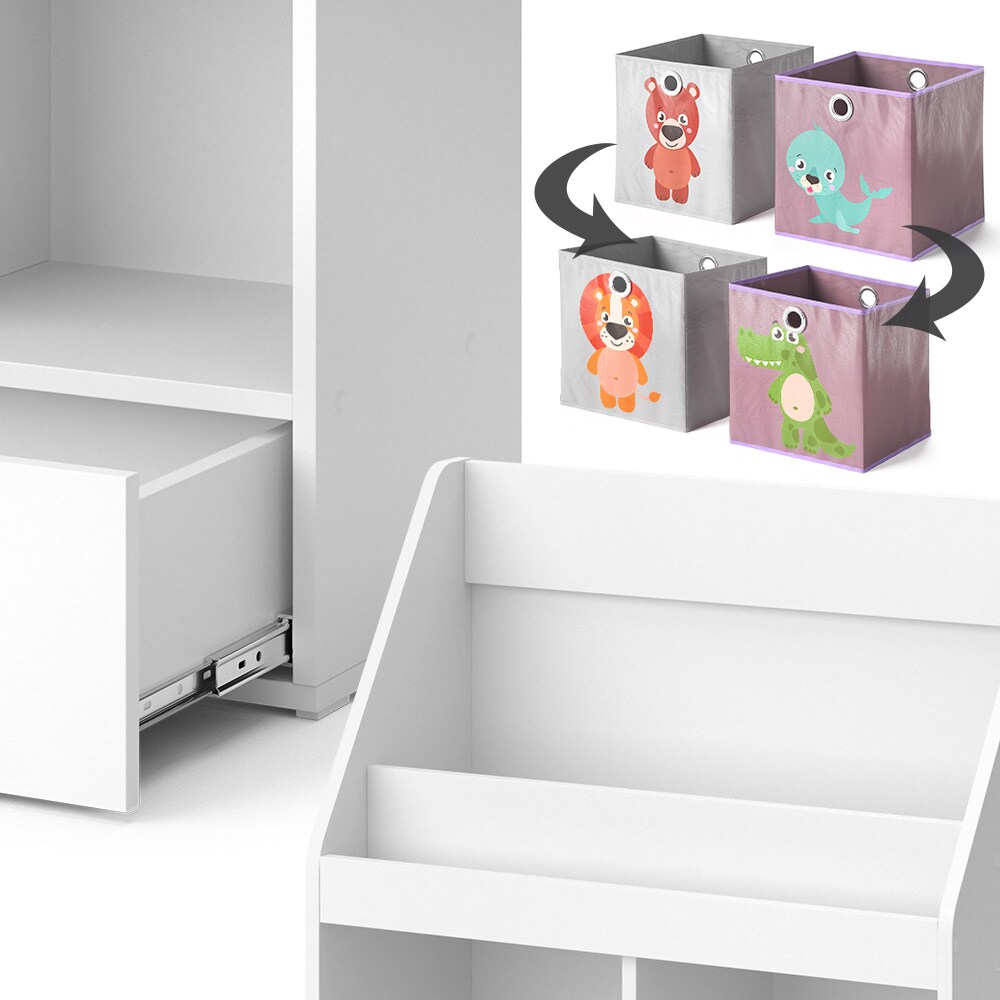 Vicco Kinderregal Bücherregal Wandregal Luigi Weiß 72x96 cm modern Kinderzimmer Regal Spielzeugregal Dekoregal Standregal Aufbewahrungsregal Würfelregal Schublade Ablage Fach freistehend Faltbox