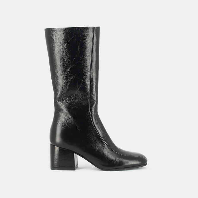 Bottes à talons  en cuir vieilli noir