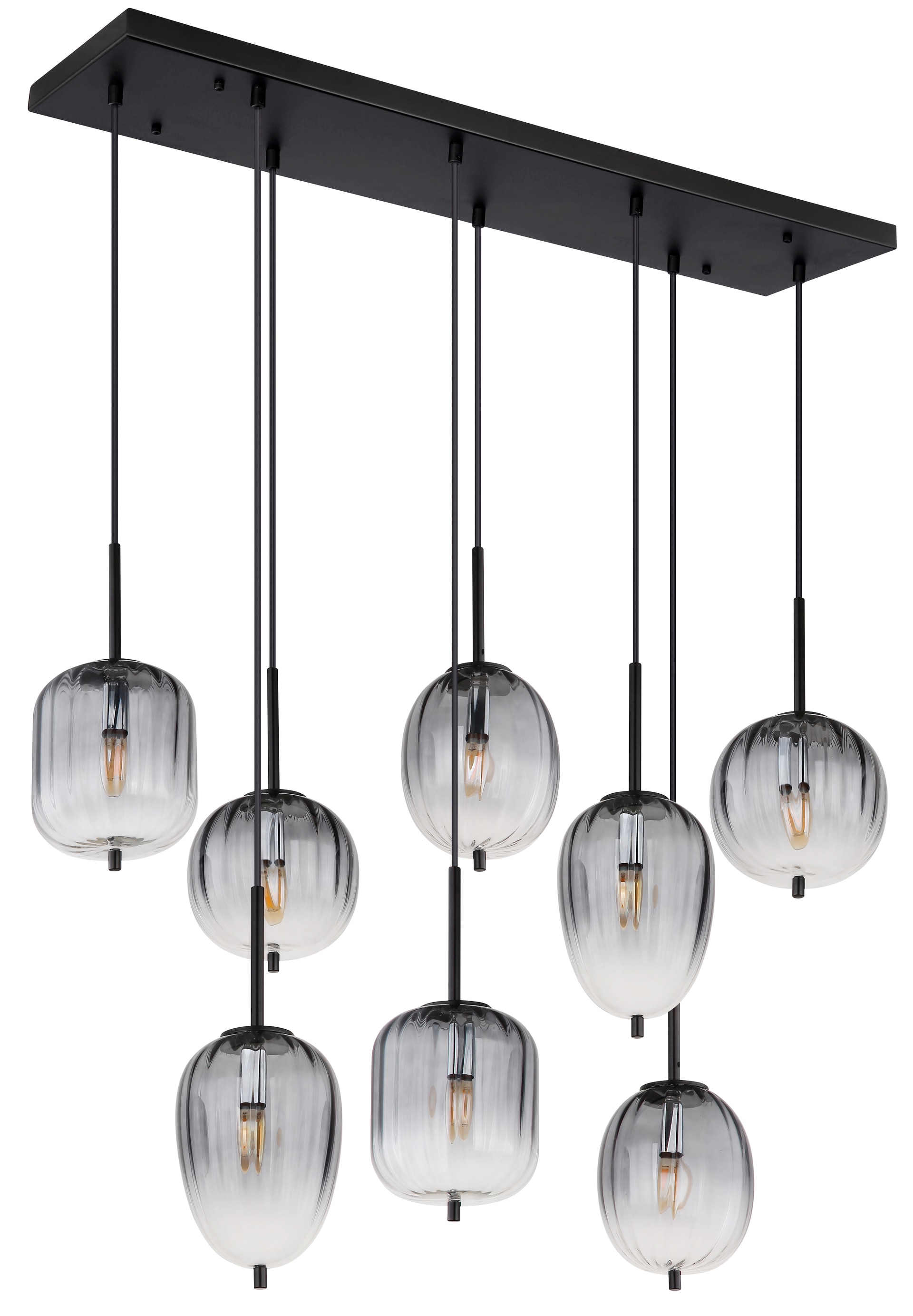 GLOBO Retrofit Balkenpendel ATTILA 8-flg schwarz /Rauchglas