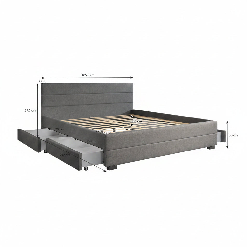Loox - Tweepersoonsbed met 4 lades - Stof zwart - 180x200 cm