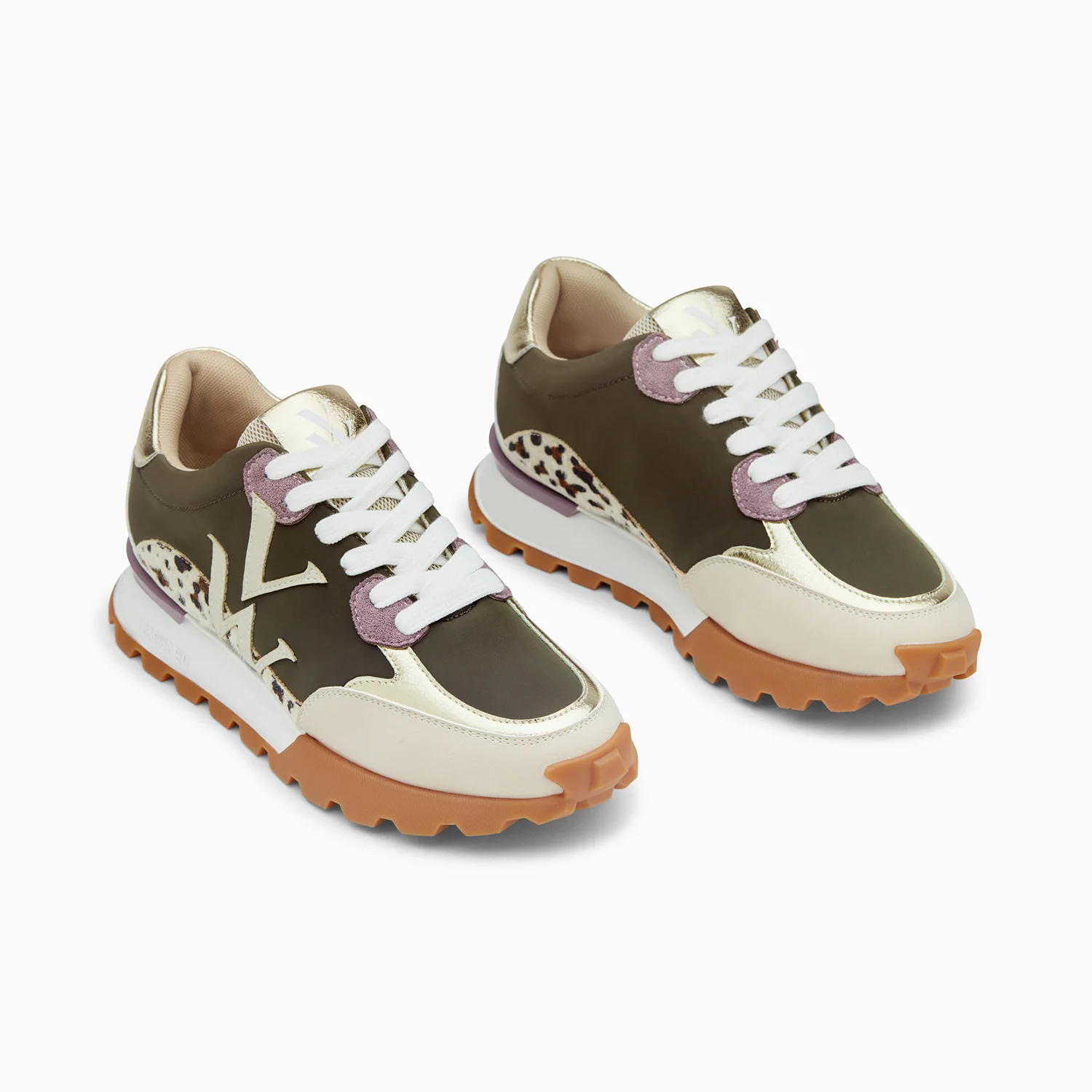 Sneakers-Baskets monogramme Caterina kaki à semelle running