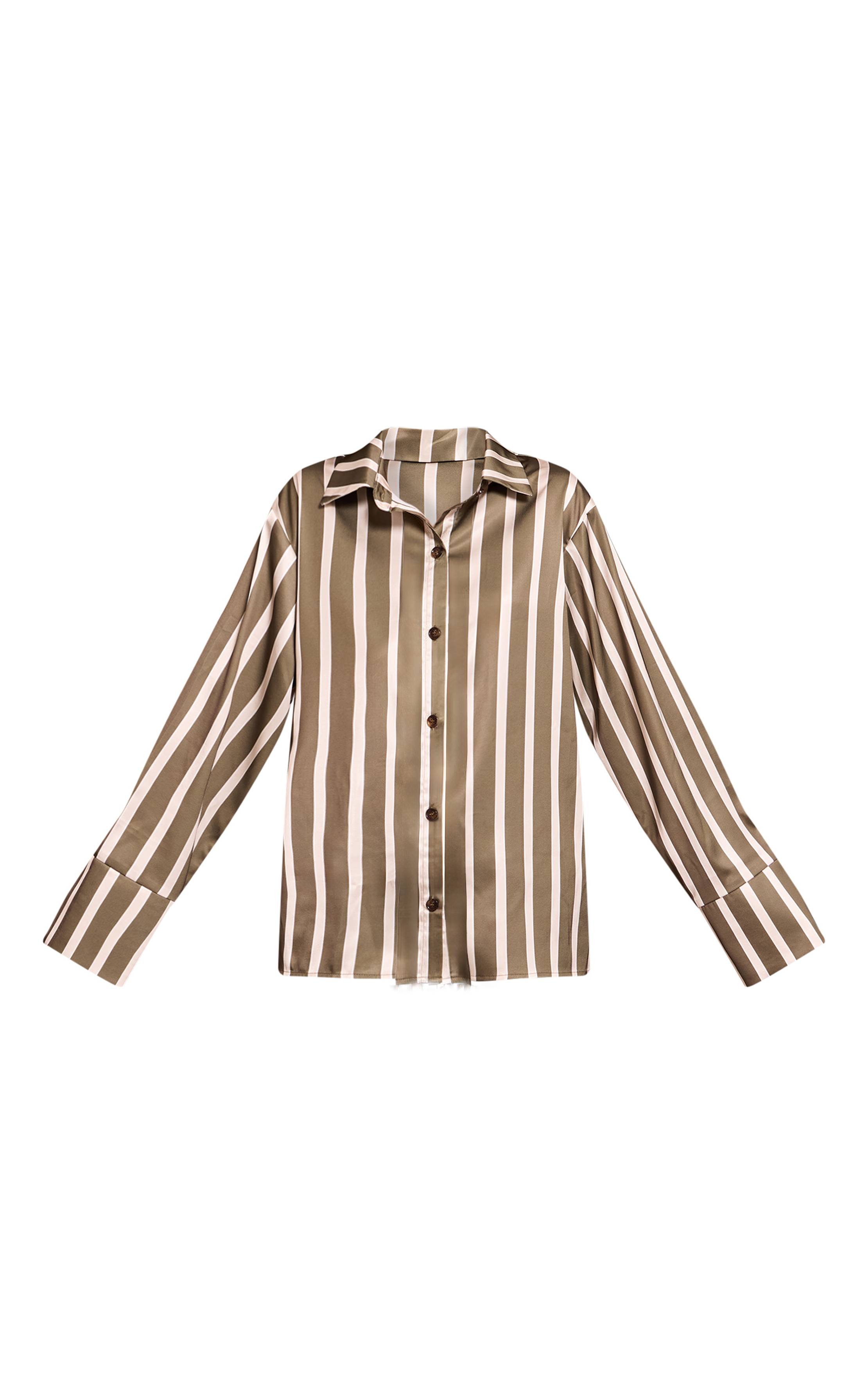 Kaki Chemise Satinée À Fines Rayures