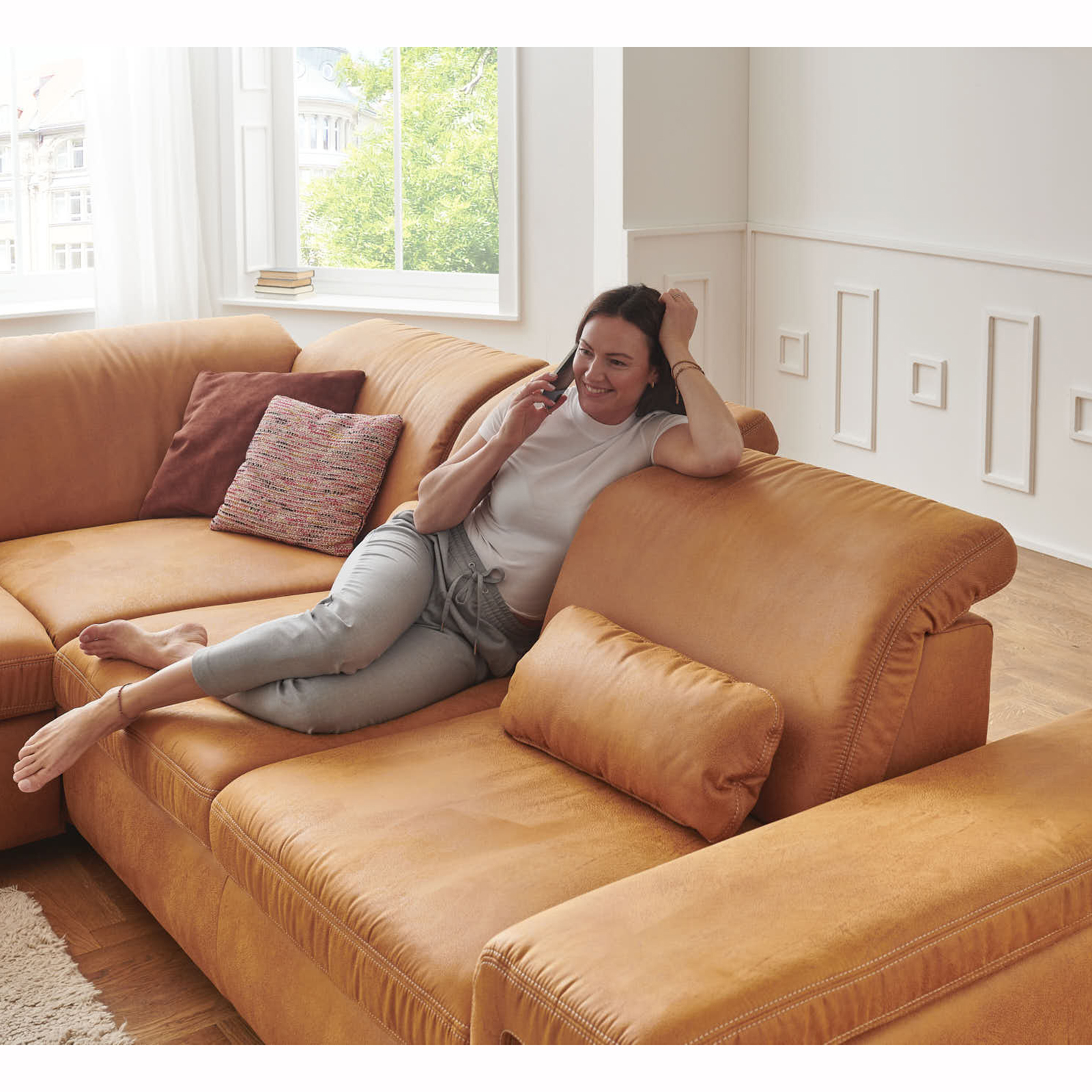 polsterpower Ecksofa - zimt - Basismodell - Anstellhocker links