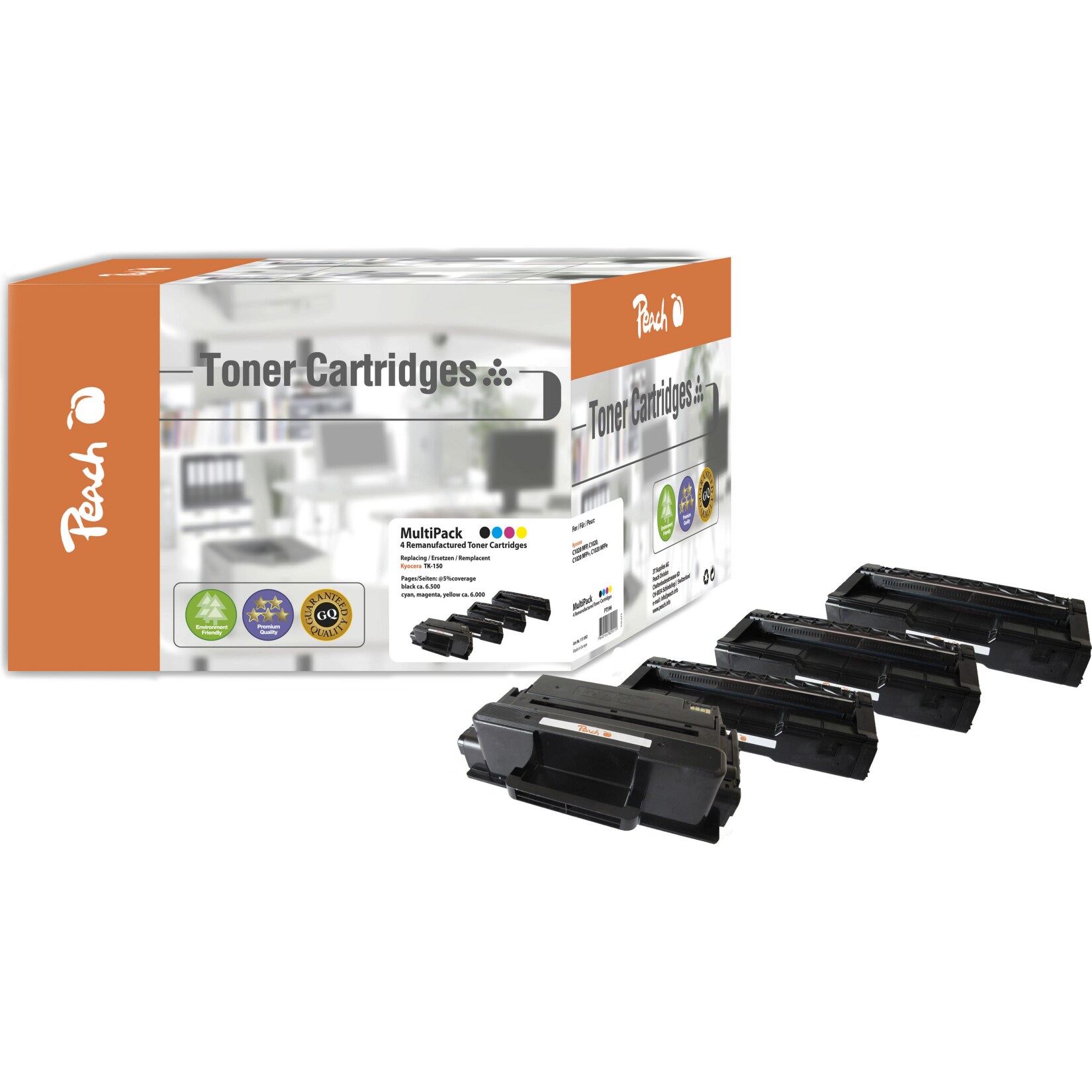 Peach K1504 Toner (bk, c/m/y) ersetzt Kyocera TK-150 für z.B. Kyocera FSC 1000, Kyocera FSC 1020 MFP, Kyocera FSC 1020 MFP plus (wiederaufbereitet)