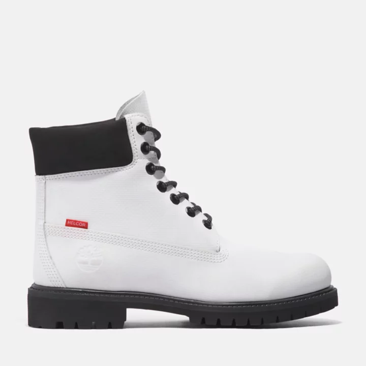 Bota Timberland Premium de 6 polegadas para homem, na cor branca.