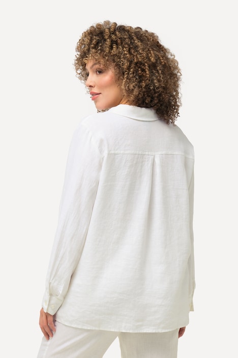 Bluse, Leinen, offener Kragen, Langarm