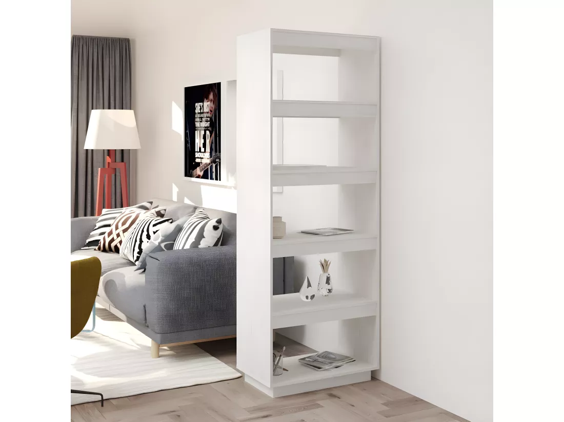 Bibliothèque/Séparateur de pièce Blanc 60x35x167 cm Pin massif