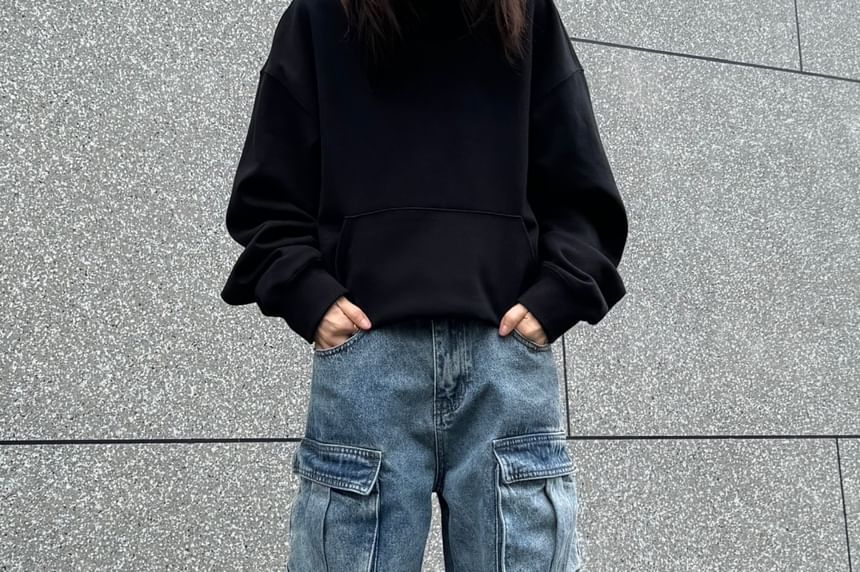 AXEN - Mid Rise Washed Wide Leg Cargo Jeans