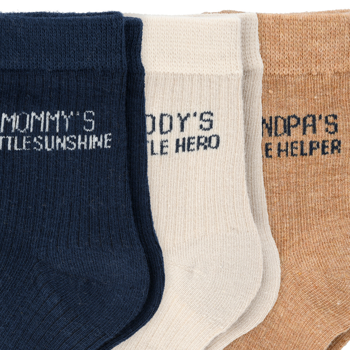 Topomini 3 Paar Baby Socken mit Sprüchen beige / braun / dunkelblau