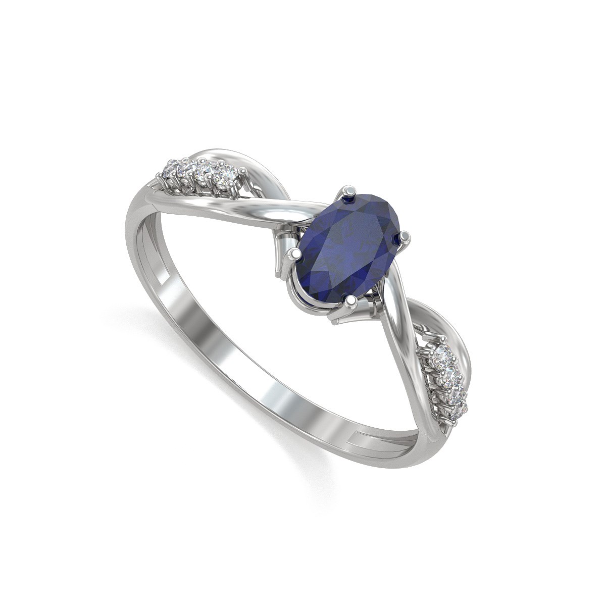 Bague Saphir et 8 Diamants sur Argent Rhodié | Aden Boutique