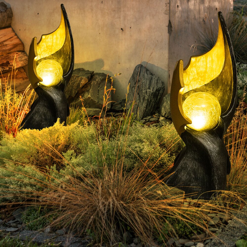 2x LED Solarleuchte, Flammen-Optik, Feuer-Effekt, Glas, H 36 cm