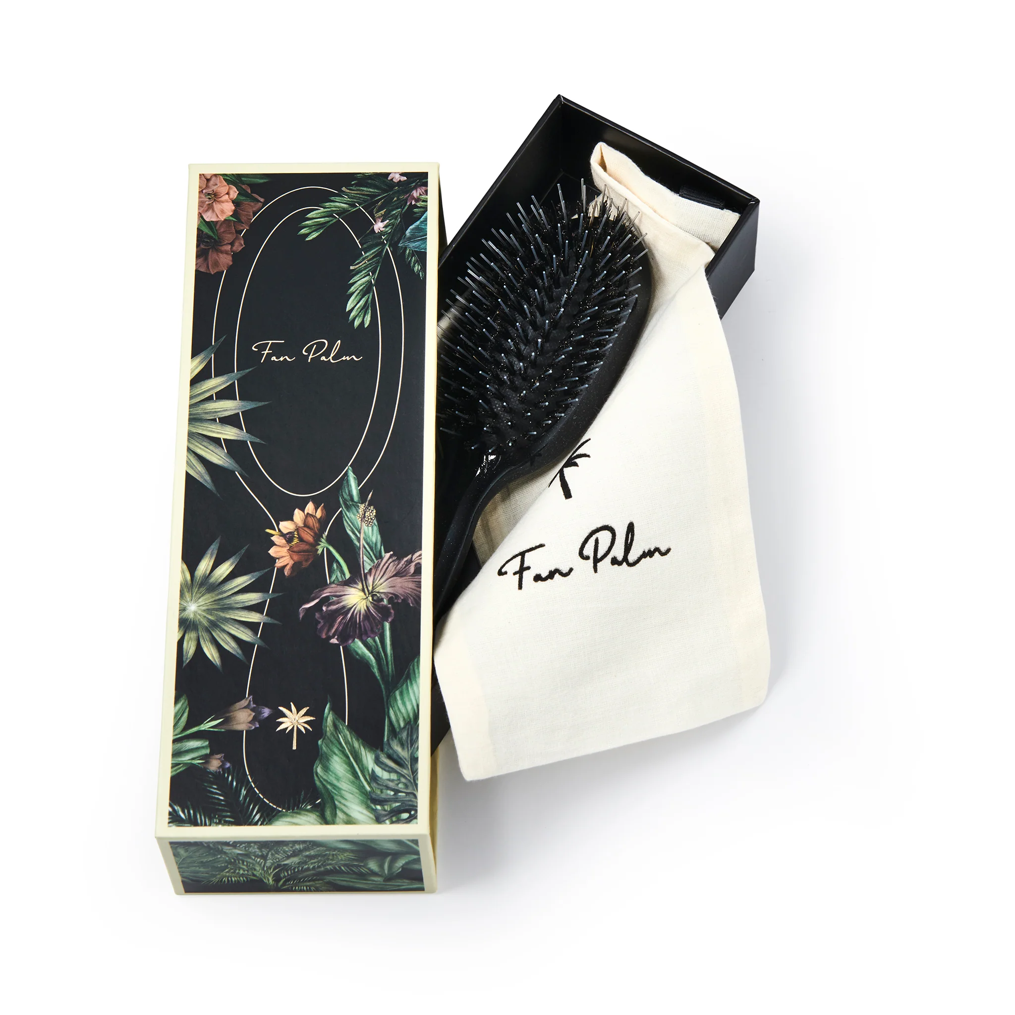 Fan Palm  Small Vildsvinehår & nylon, Stardust - Gloss Black w/Glitter