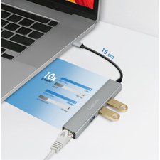 Hub USB 3.2 Gen1, 4 ports, boîtier aluminium, gris