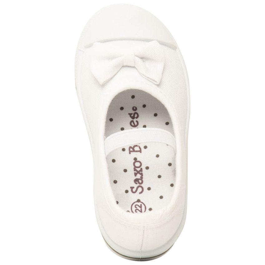 Babies blanches en toile avec nœud et lanière élastiquée pour bébé fille - Blanc