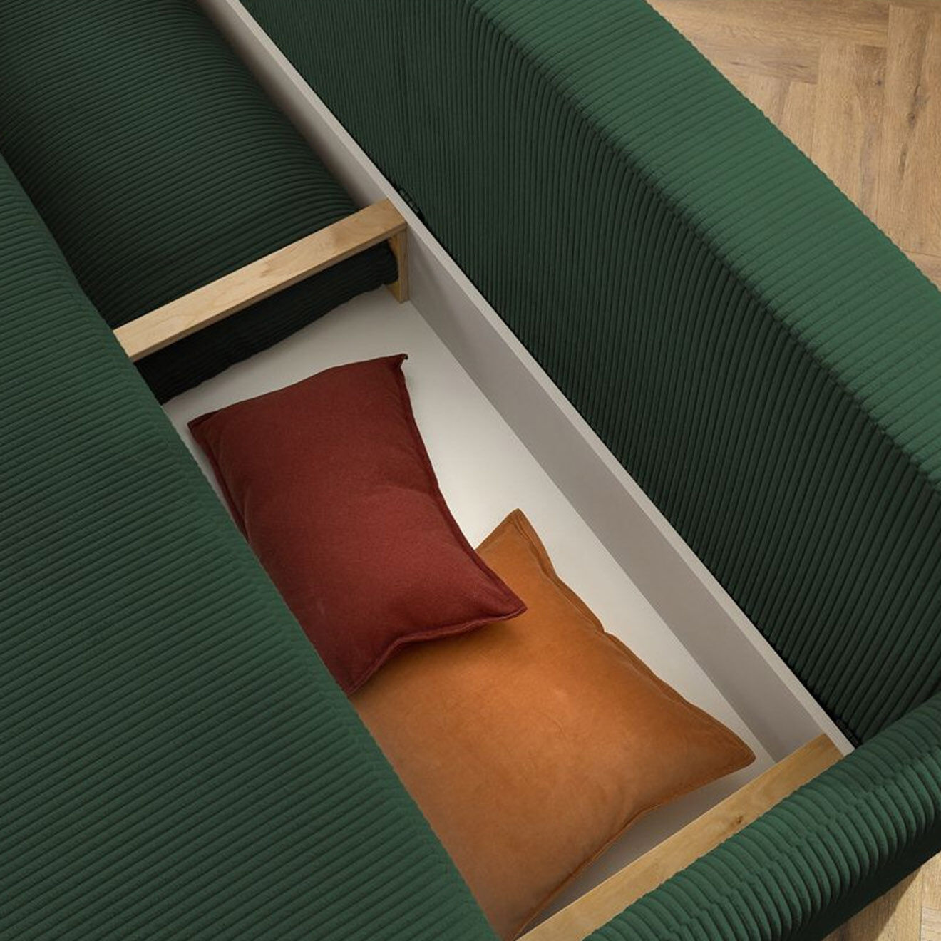 Bobochic Canapé convertible coffre marcel velours côtelé vert  - 211x100x86 cm
