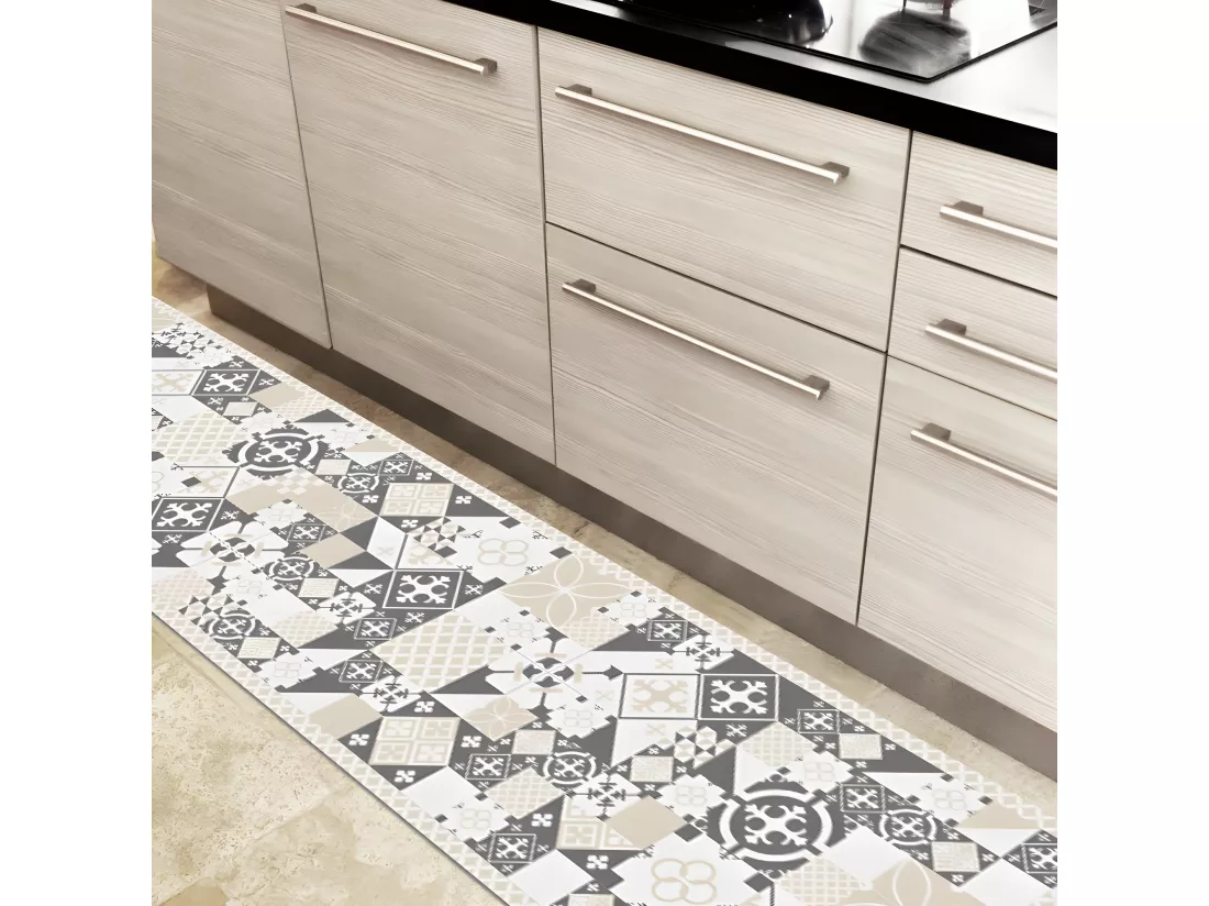 Tapis Vinyle Large l120xH200cm - Ciment style Gris Sable - Vinyle
