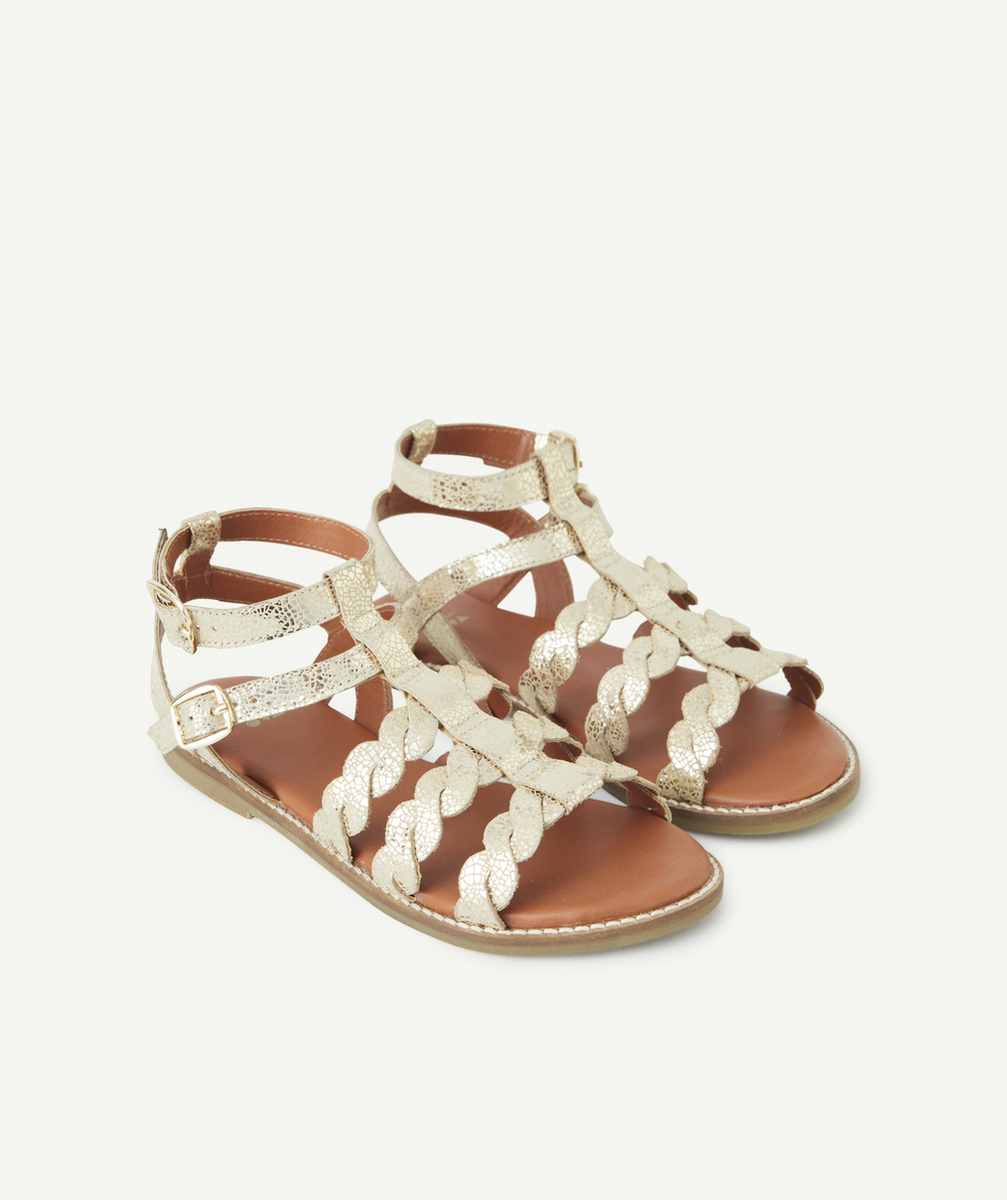 sandales en cuir fille avec torsades couleur dorée