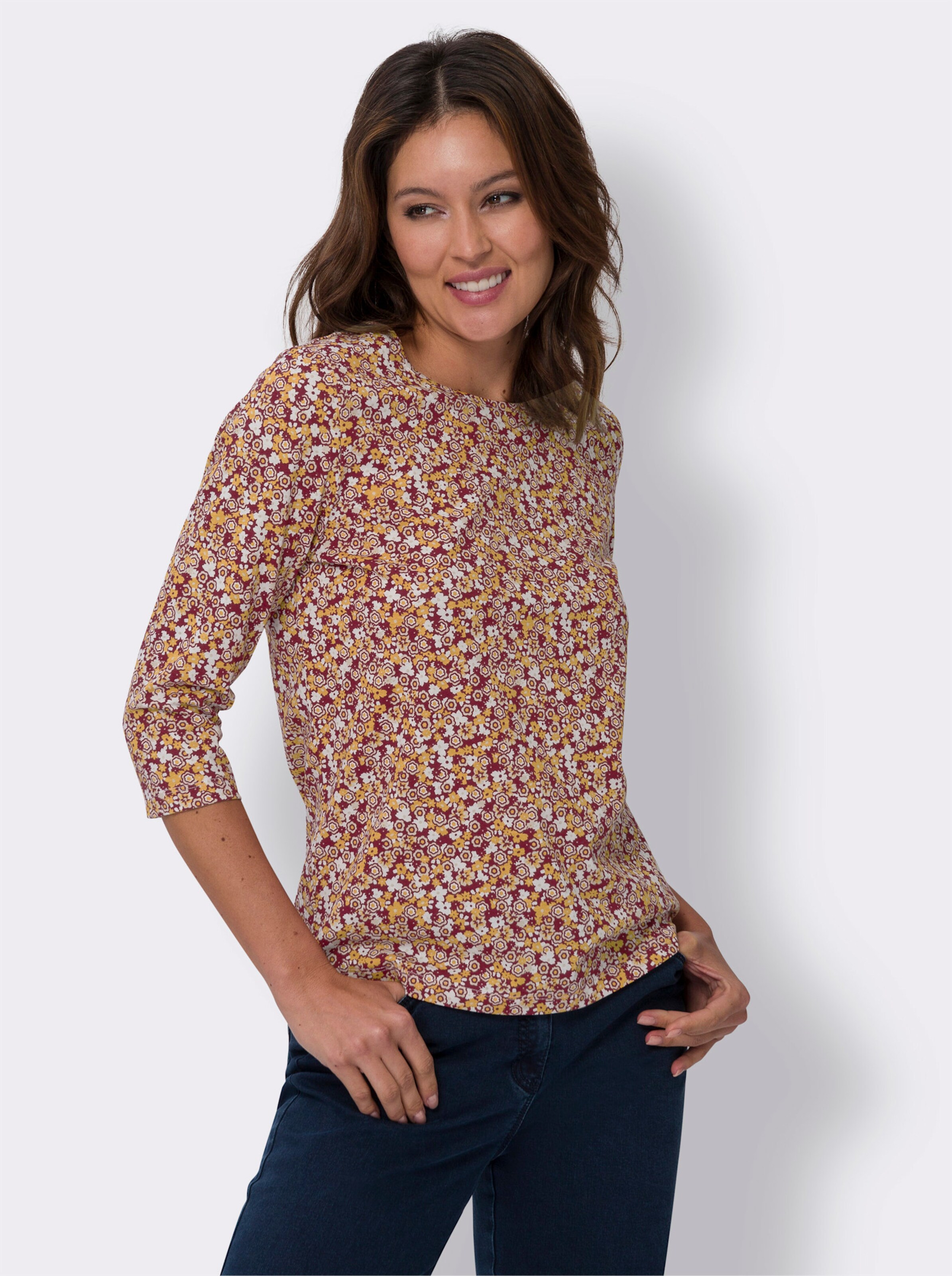 34-Arm-Shirt mit Millefleurs-Muster