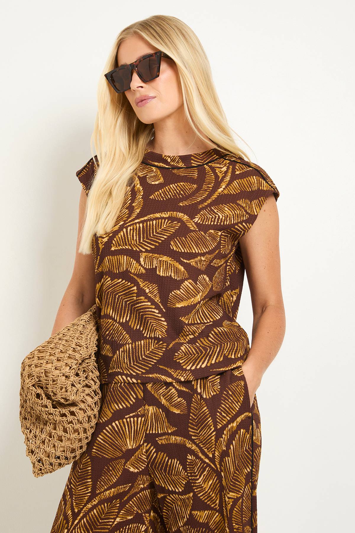 Wallis Débardeur En Jersey Avec Passepoil Contrasté Motif Palmier Petite