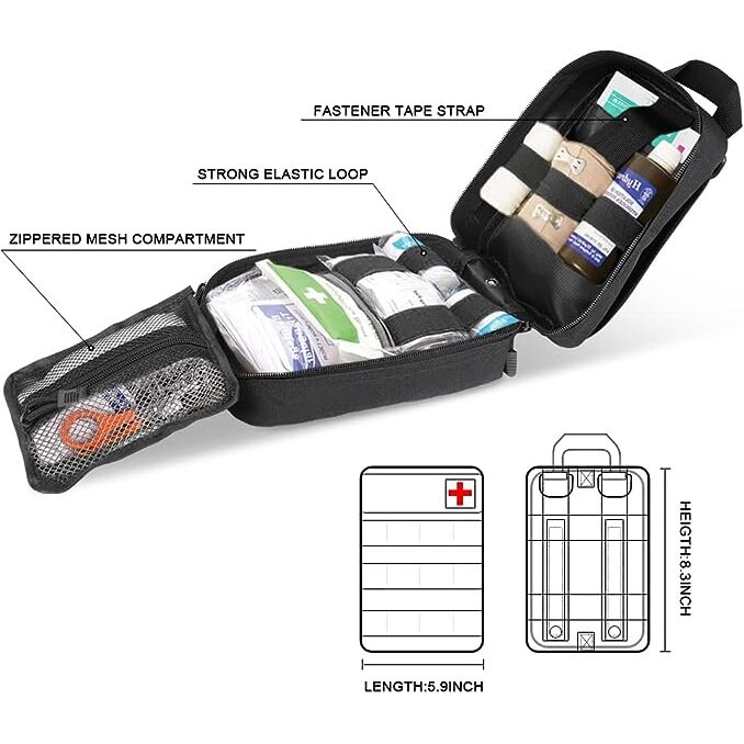 Kit de survie avec sac à dos 25 L noir/ rouge - trousse de secours 70 pièces