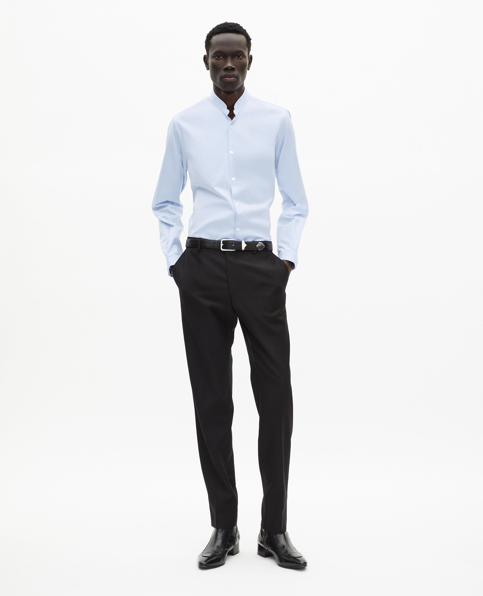 Chemise col officier bleue