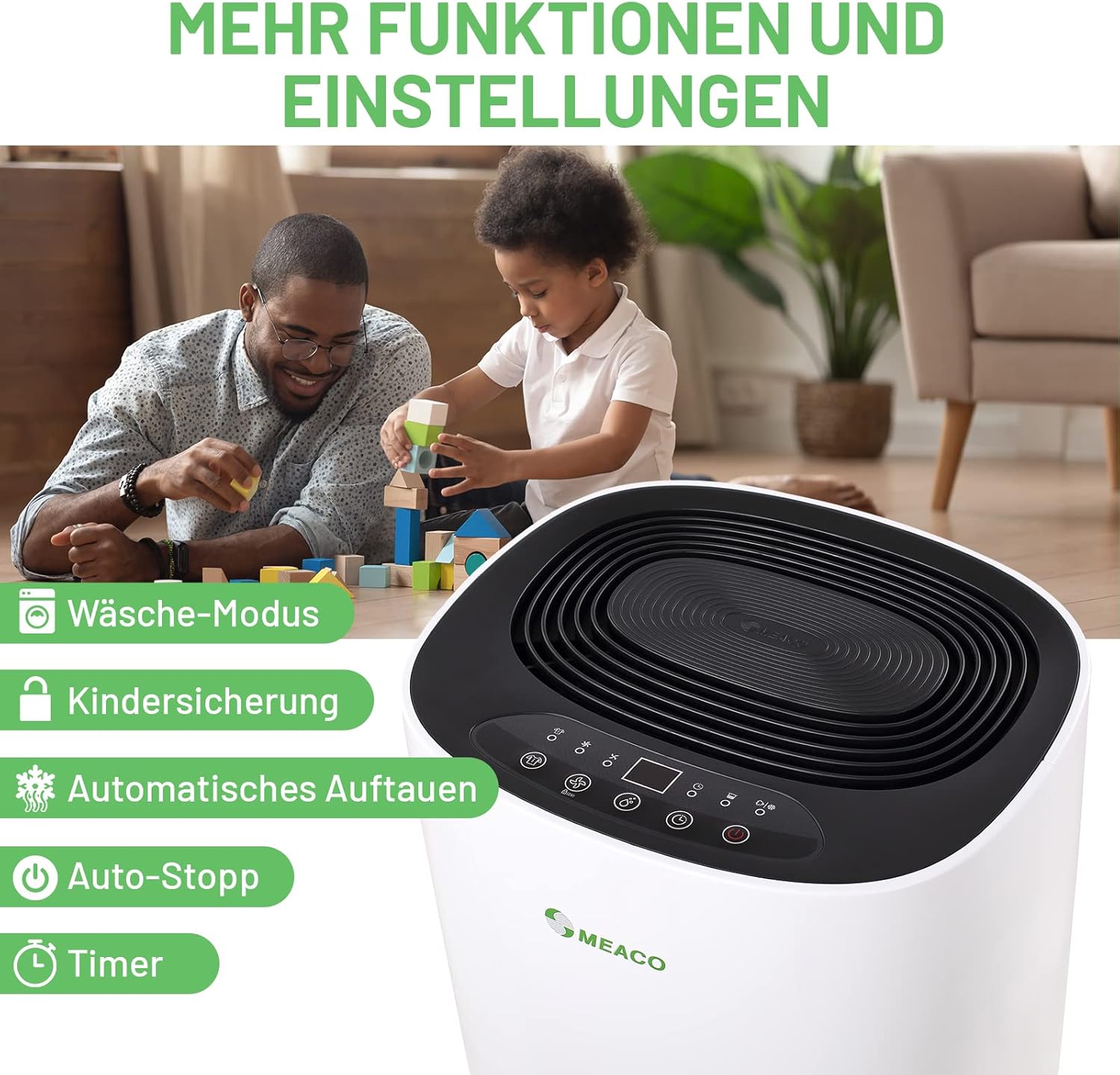 Meaco Ultra Leiser 10L Entfeuchter - MeacoDry ABC Energieeffizienter Elektrischer Entfeuchter – Hält Zimmer trocken und entfernt Nässe und Kondensat im Zuhause, Schwarz