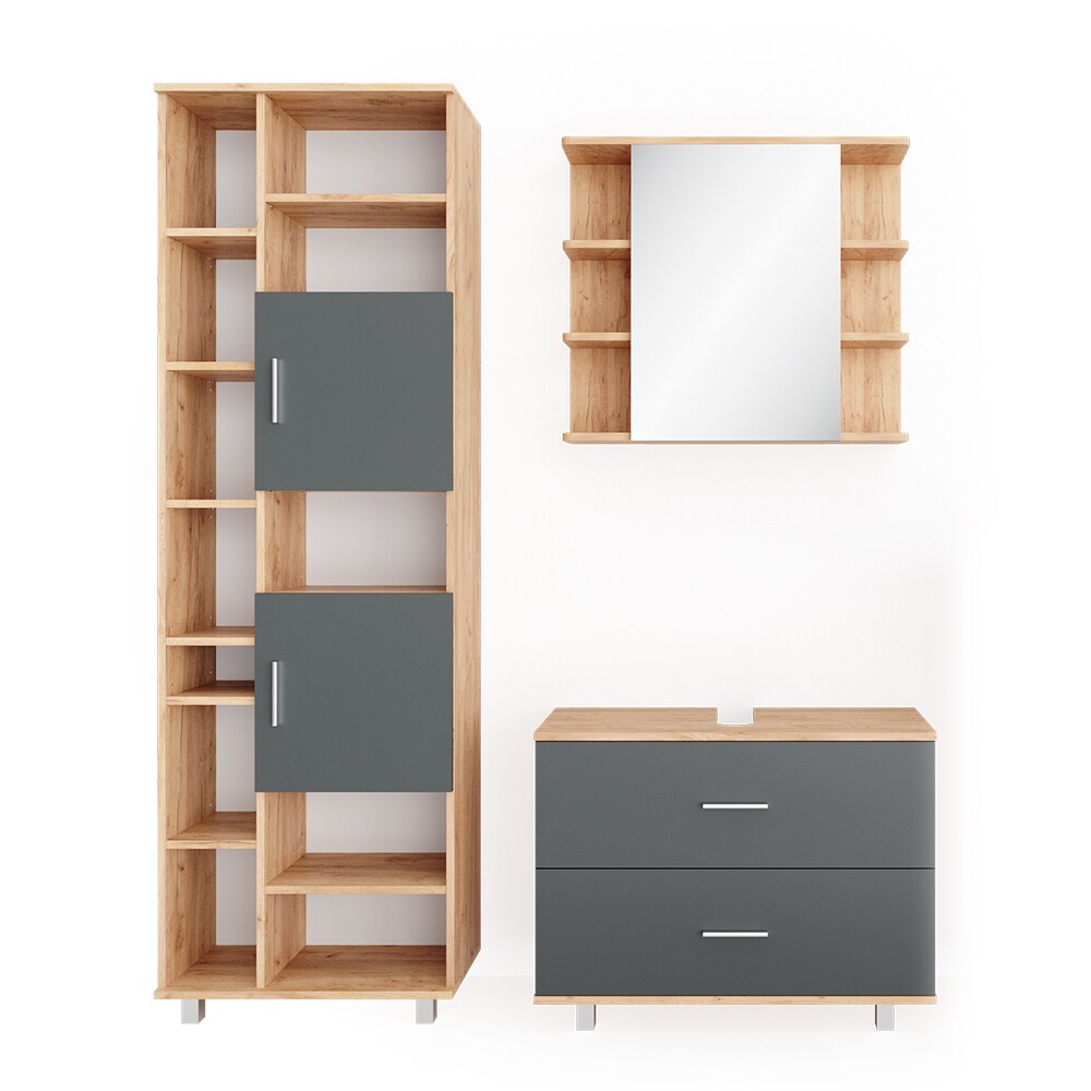 VICCO Badmöbel Set ILIAS Eiche Anthrazit Spiegel Kommode Unterschrank Badschrank