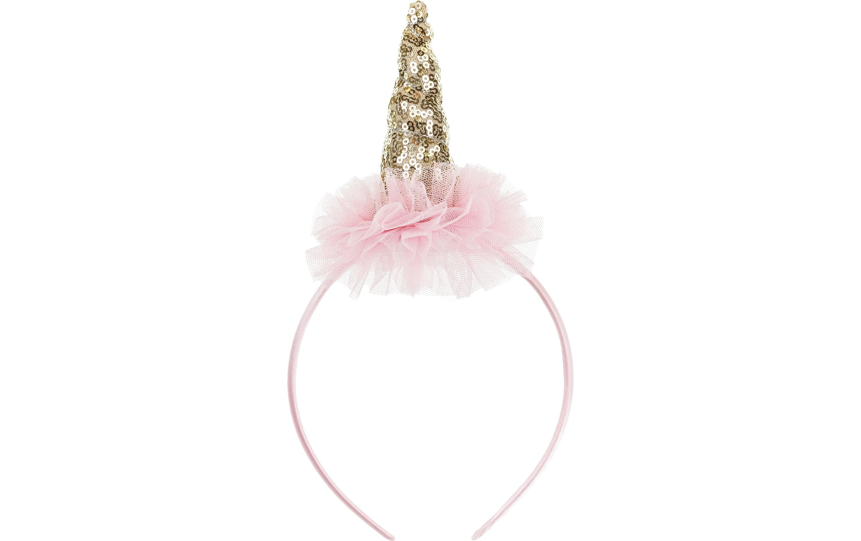 Haarreif Einhorn 11 x 25 cm, Rosa/GoldEinhorn-Stirnband mit rosa Rüsche