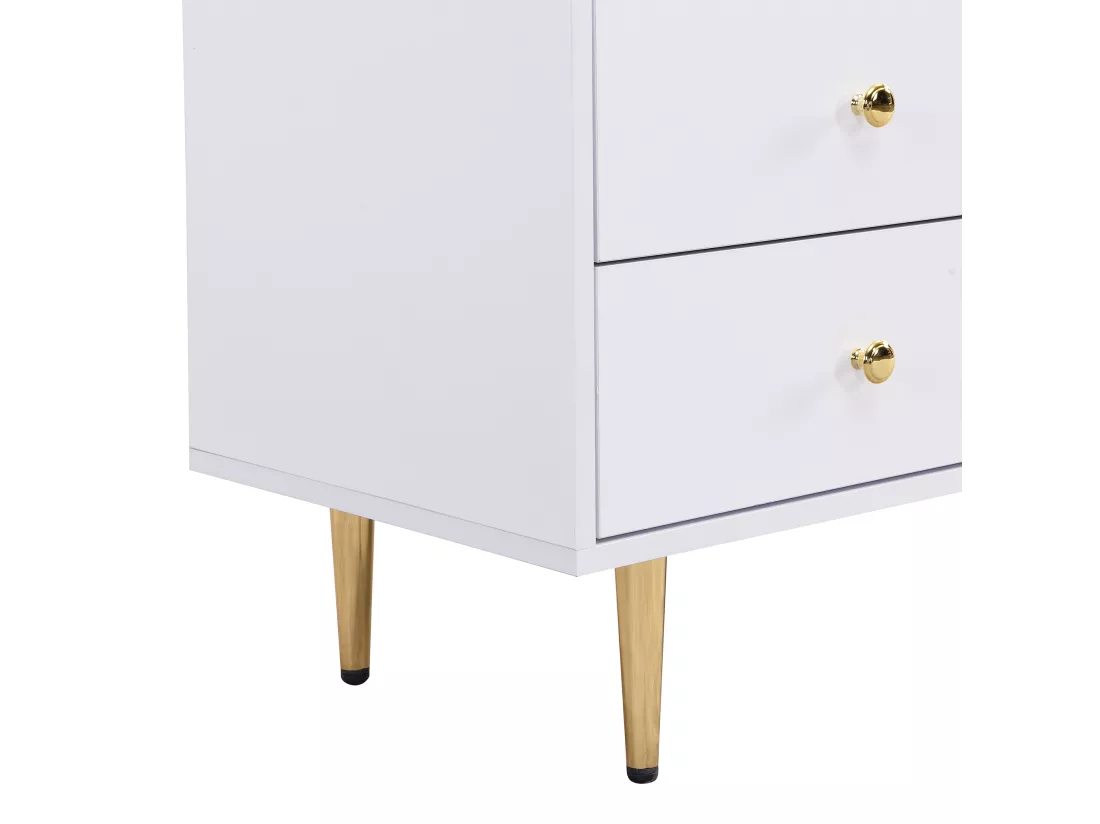 Meuble TV 170cm - 4 tiroirs et 2 portes - poignées et pieds dorés - Blanc