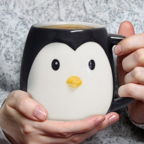 Caneca Pingo em formato de pinguim, branca