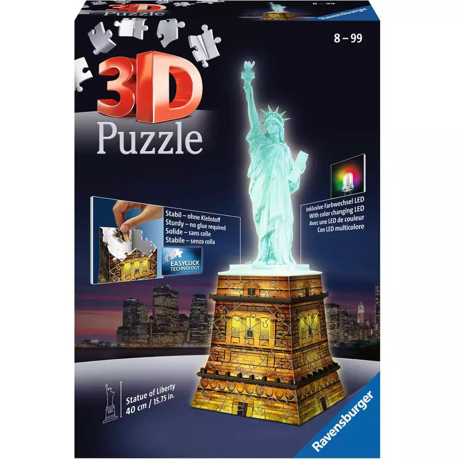 Ravensburger Freiheitsstatue bei Nacht bunt