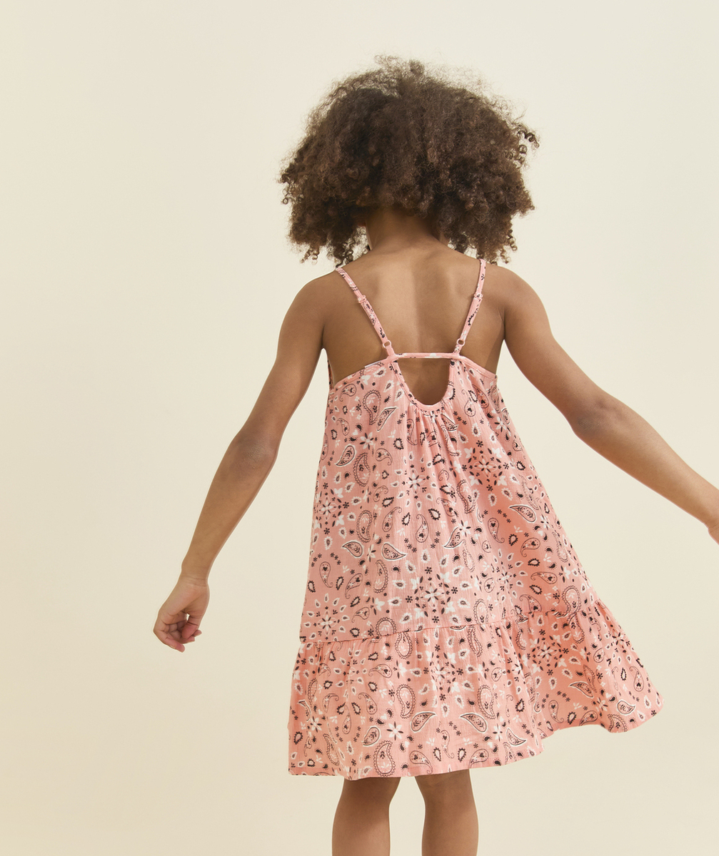 robe à bretelles fille en coton imprimé cachemire rose