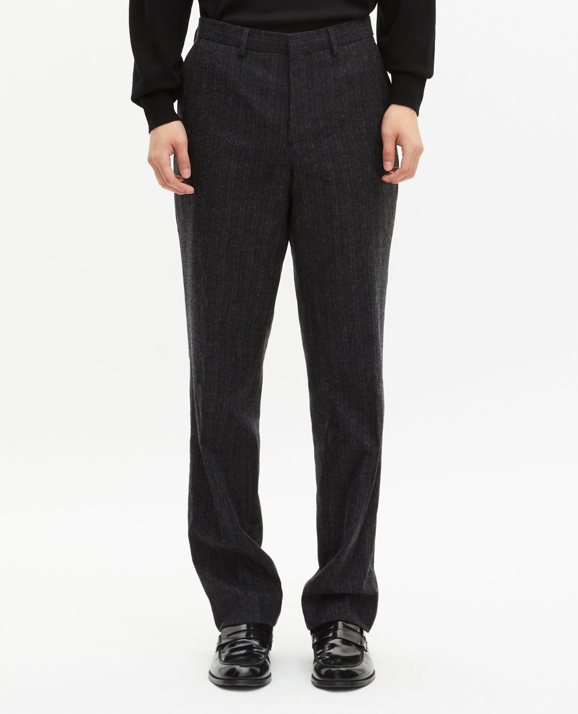 Pantalon de costume droit à fines rayures gris foncé