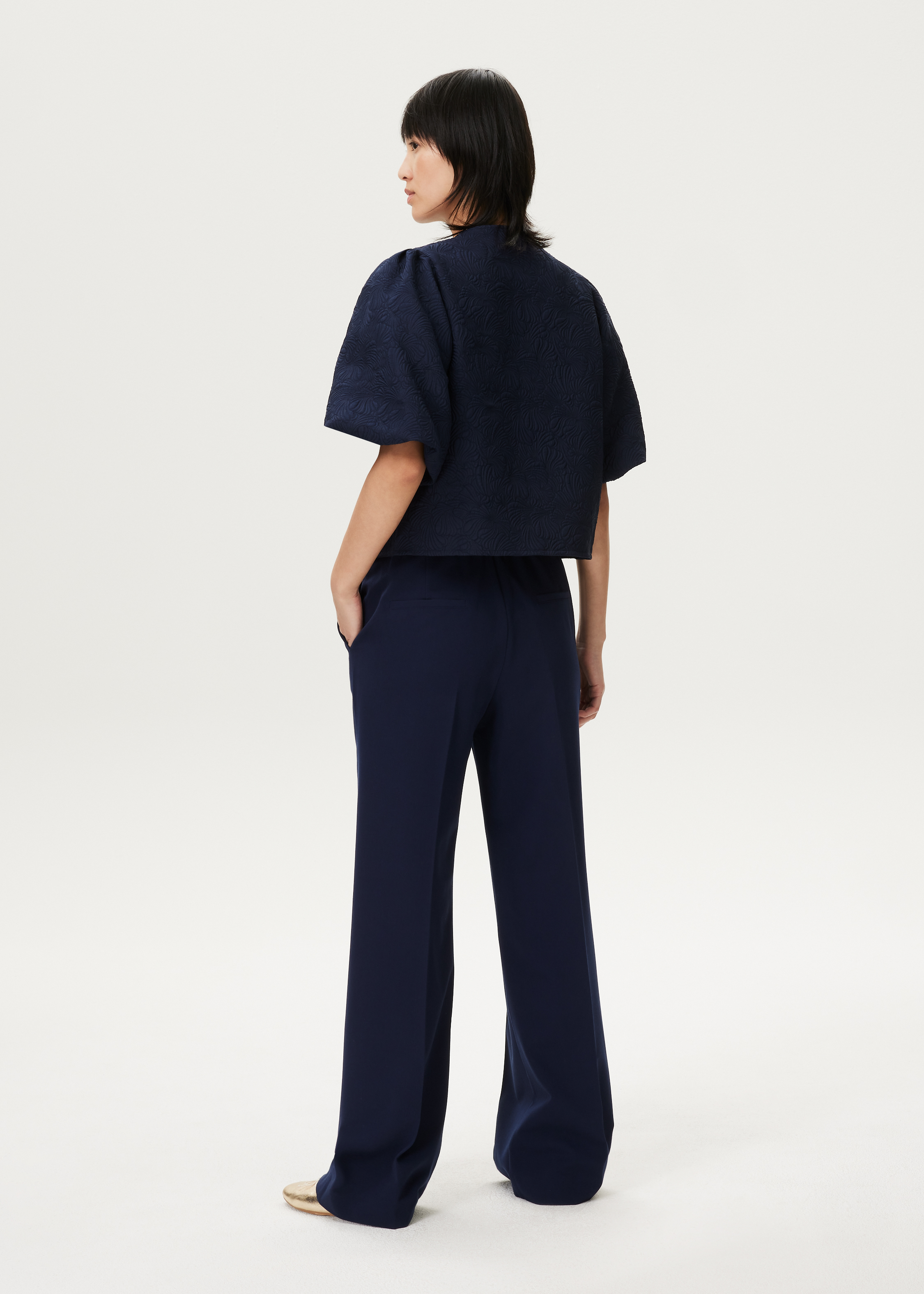 Jacquard blouse met pofmouwen