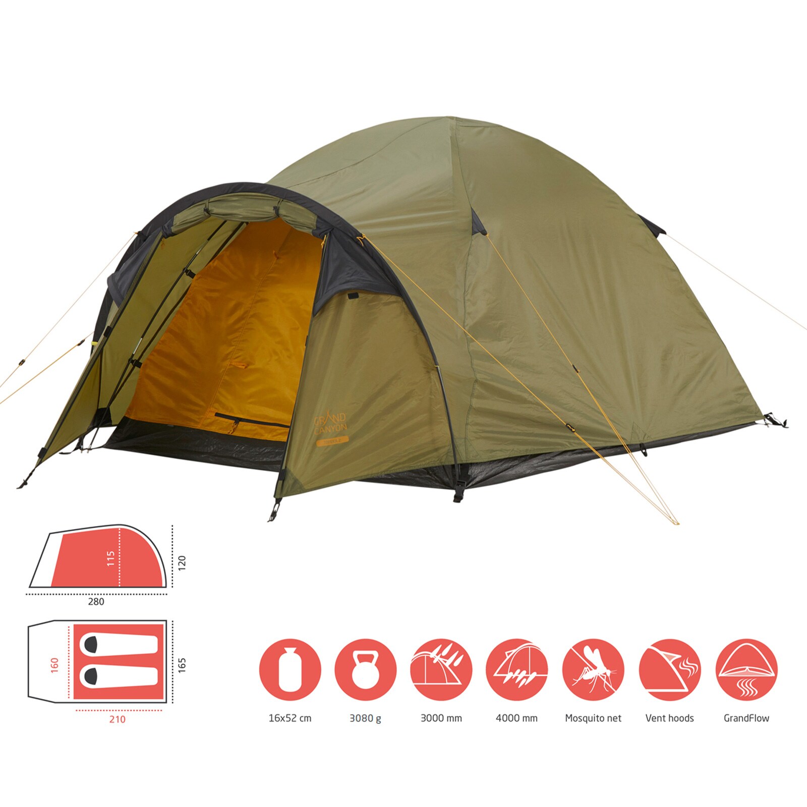 GRAND CANYON Iglu Zelt Topeka Alu 2 Personen Kuppel Trekking Vorraum 3 kg Leicht