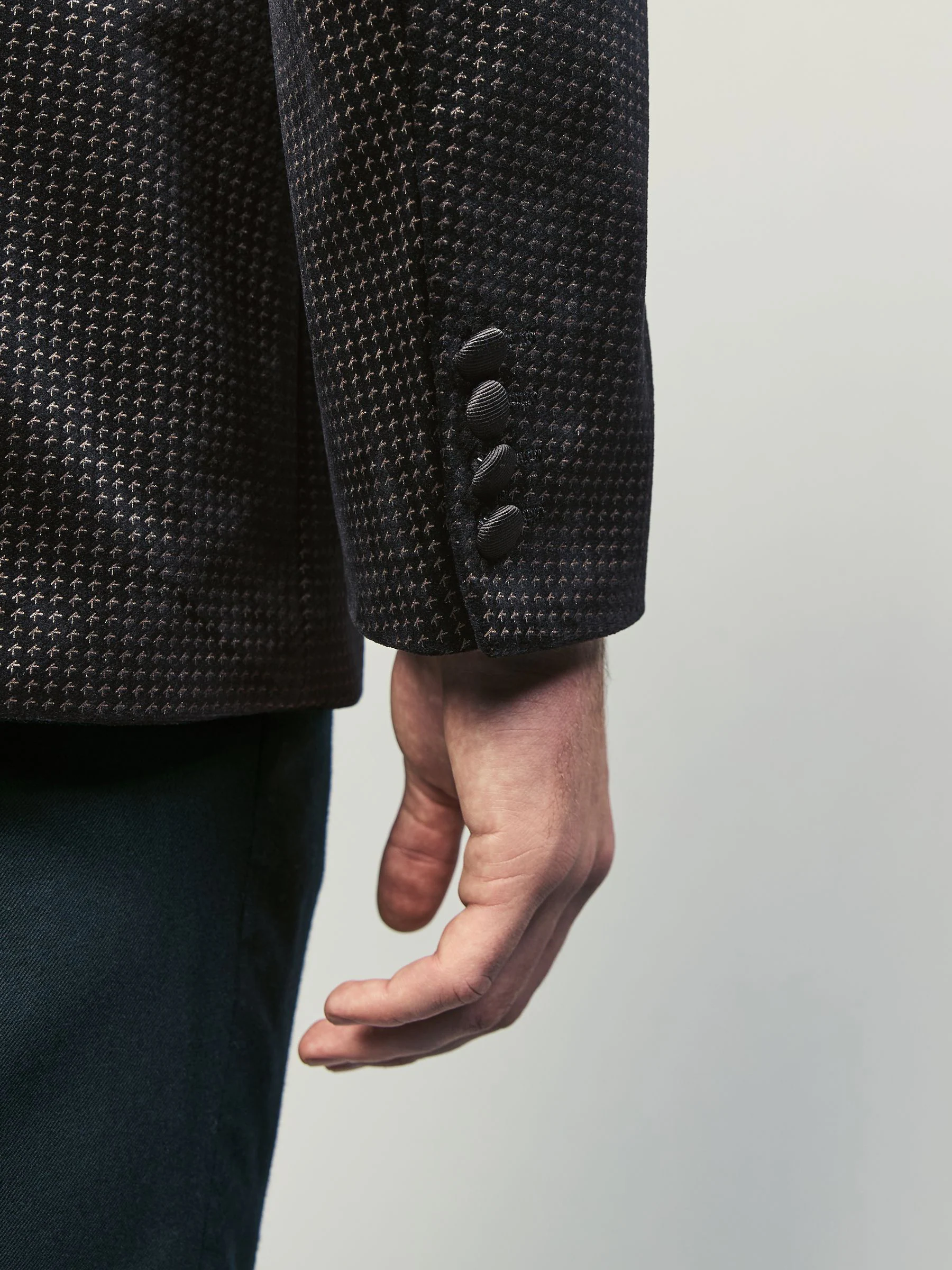 Zwart/goud - Normale Pasvorm - Fluwelen blazer met patroon
