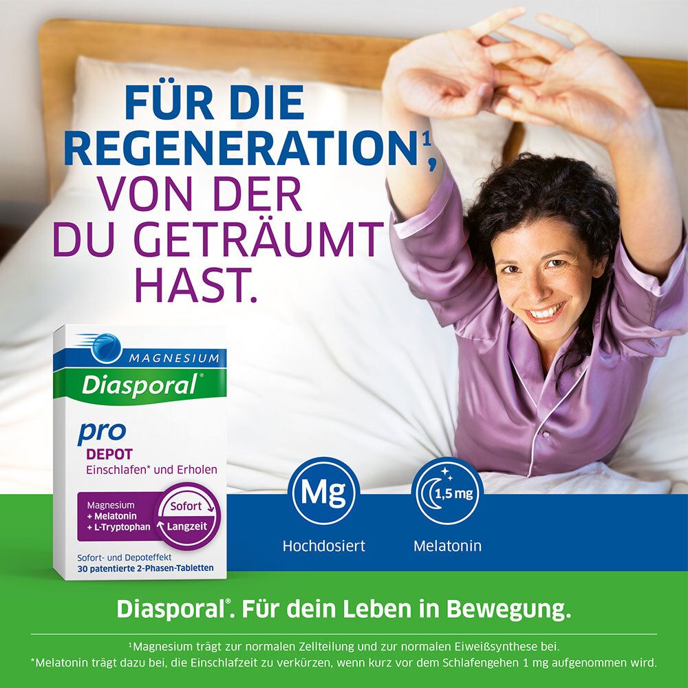 Magnesium-Diasporal® Pro DEPOT Einschlafen* und Erholen, patentierte 2-Phasen-Tabletten