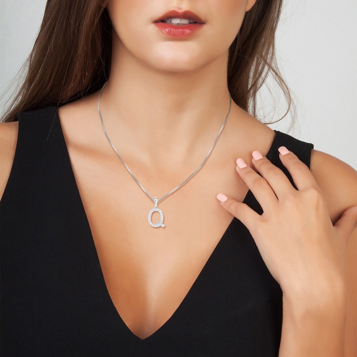 Collier lettre Q SC Crystal en Argent rhodié 925/1000