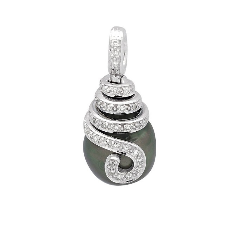 Pendentif Diamants, Perle de Tahiti et Or Blanc 750/1000