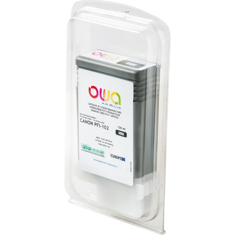 Cartouche d'encre traceur remanufacturée OWA - standard - Noir Mat - pour CANON PFI-102 MBK