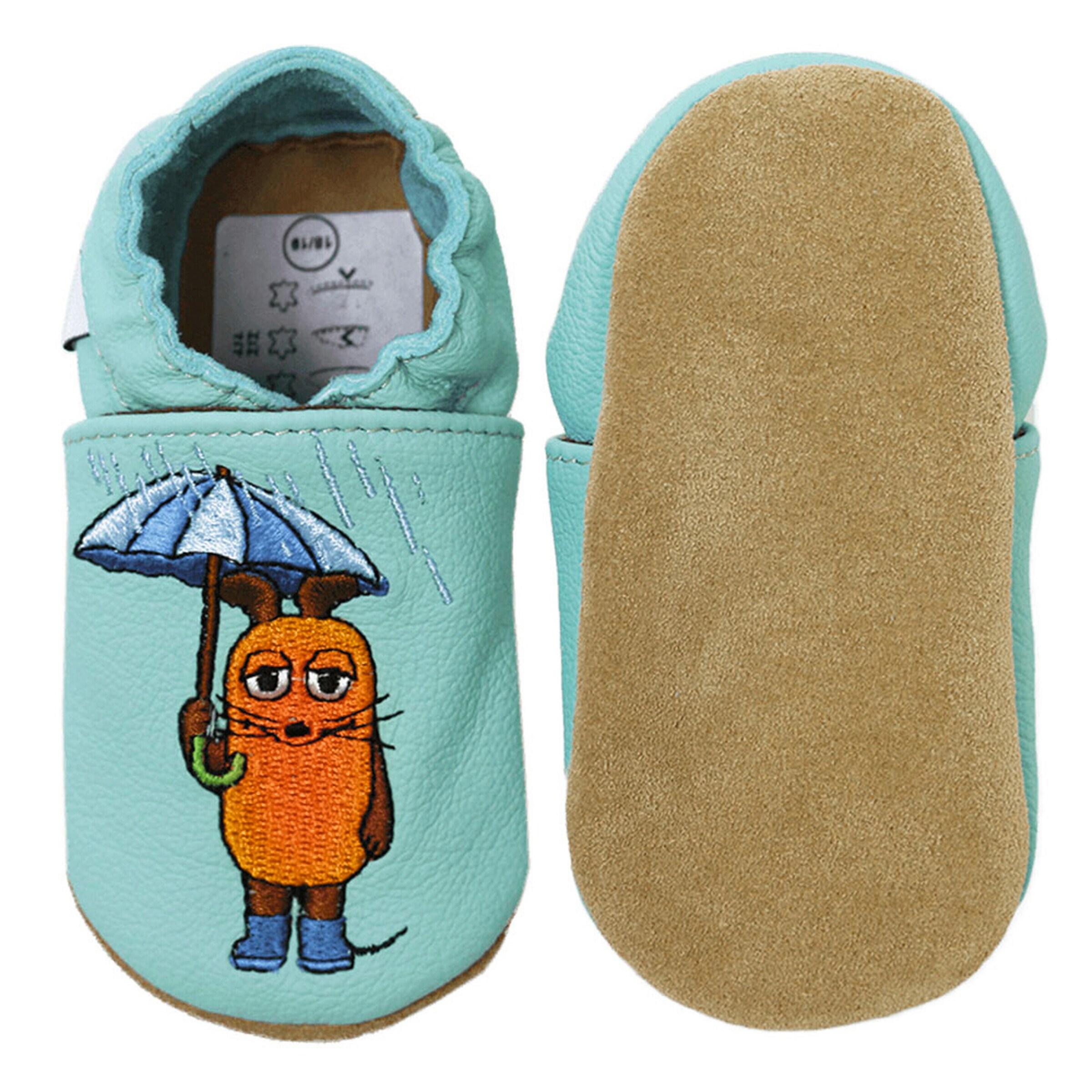 HOBEA-Germany Krabbelschuhe Maus mit Elefant Regen mint