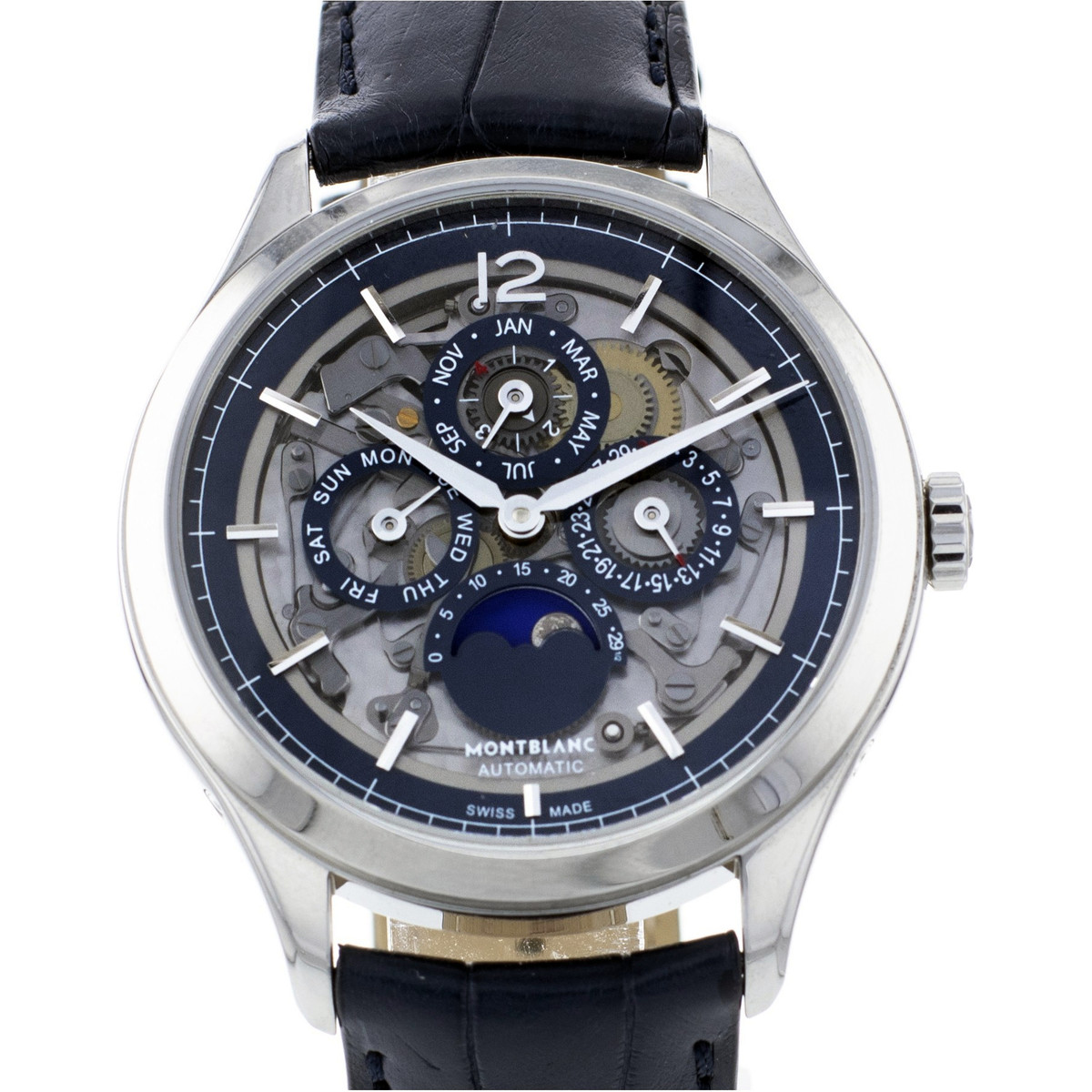 Montre d'occasion Montblanc Héritage QP homme automatique acier bracelet cuir noir