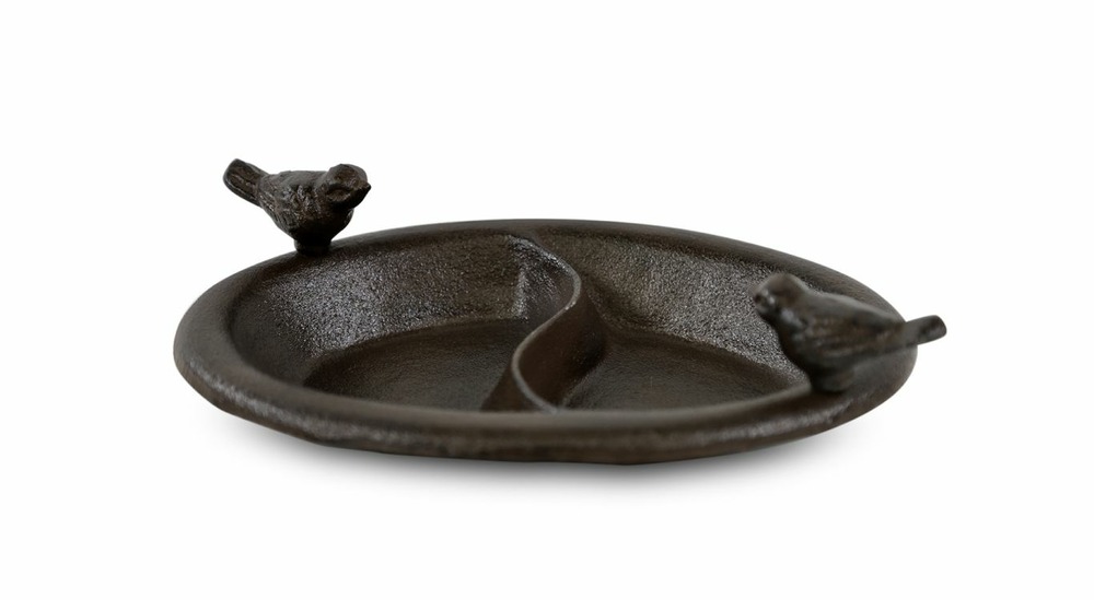 Abreuvoir 2 oiseaux fonte fonte marron 25.5x17x7cm