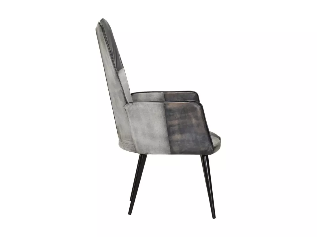 Fauteuil à oreilles Gris Cuir véritable